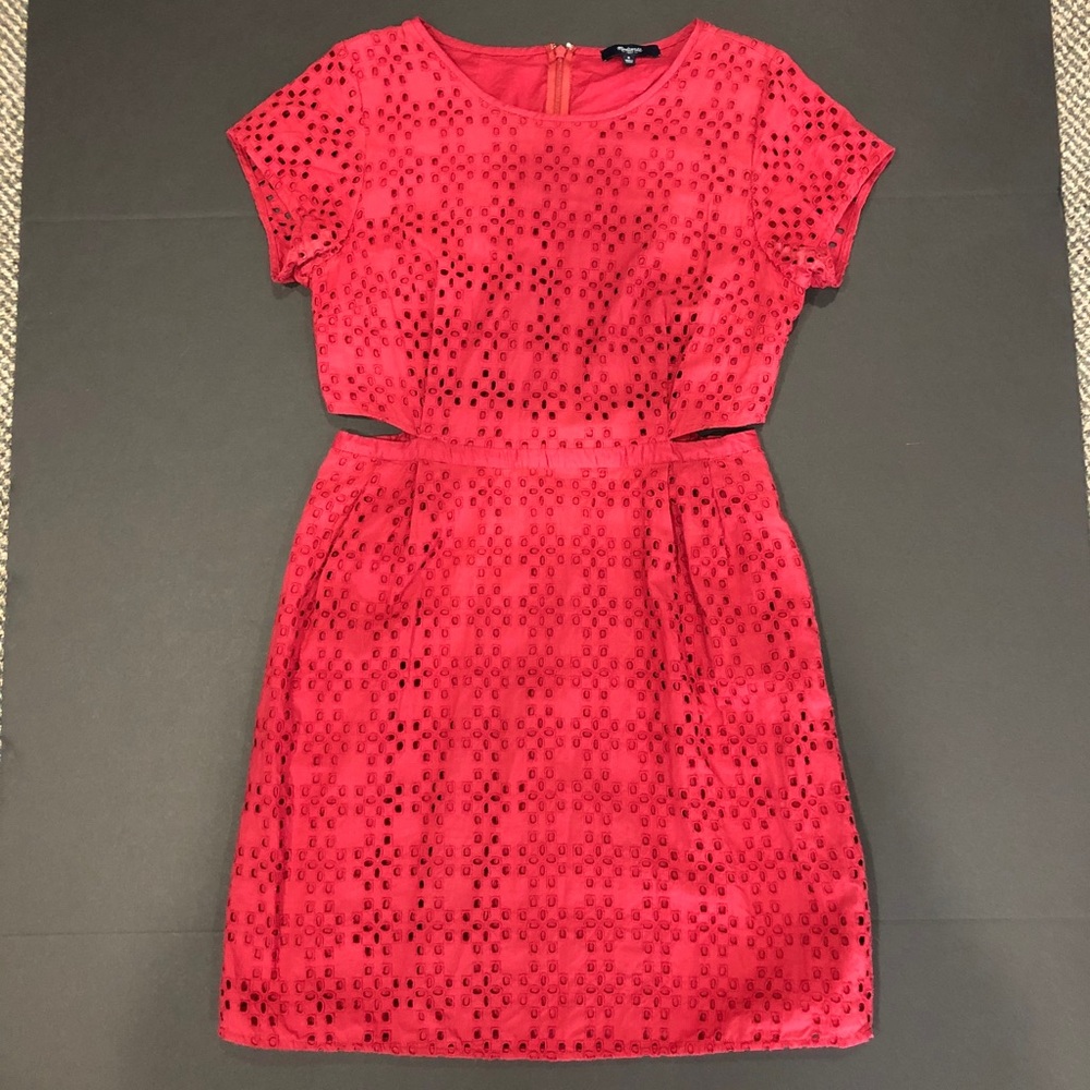 Madewell Red Eyelet Short Sleeved Cut-out Dress 8